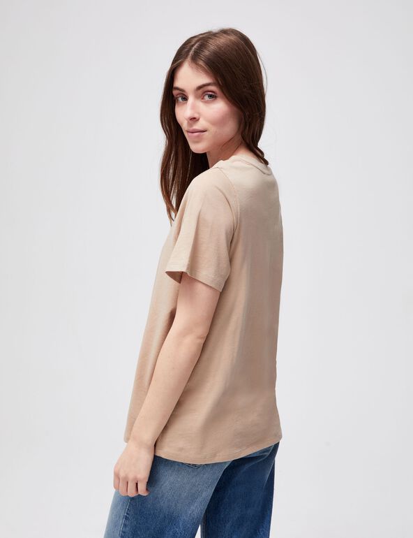Tee-shirt basic col rond beige fille