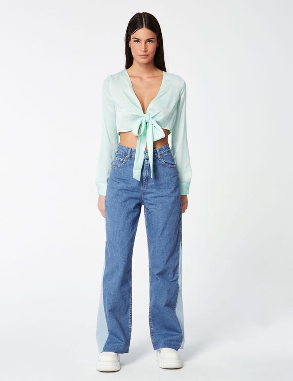 Wide-leg jeans with cutouts teen