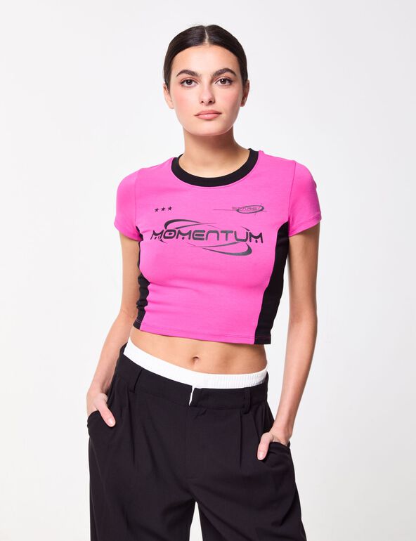 T-shirt rose vif à message teen