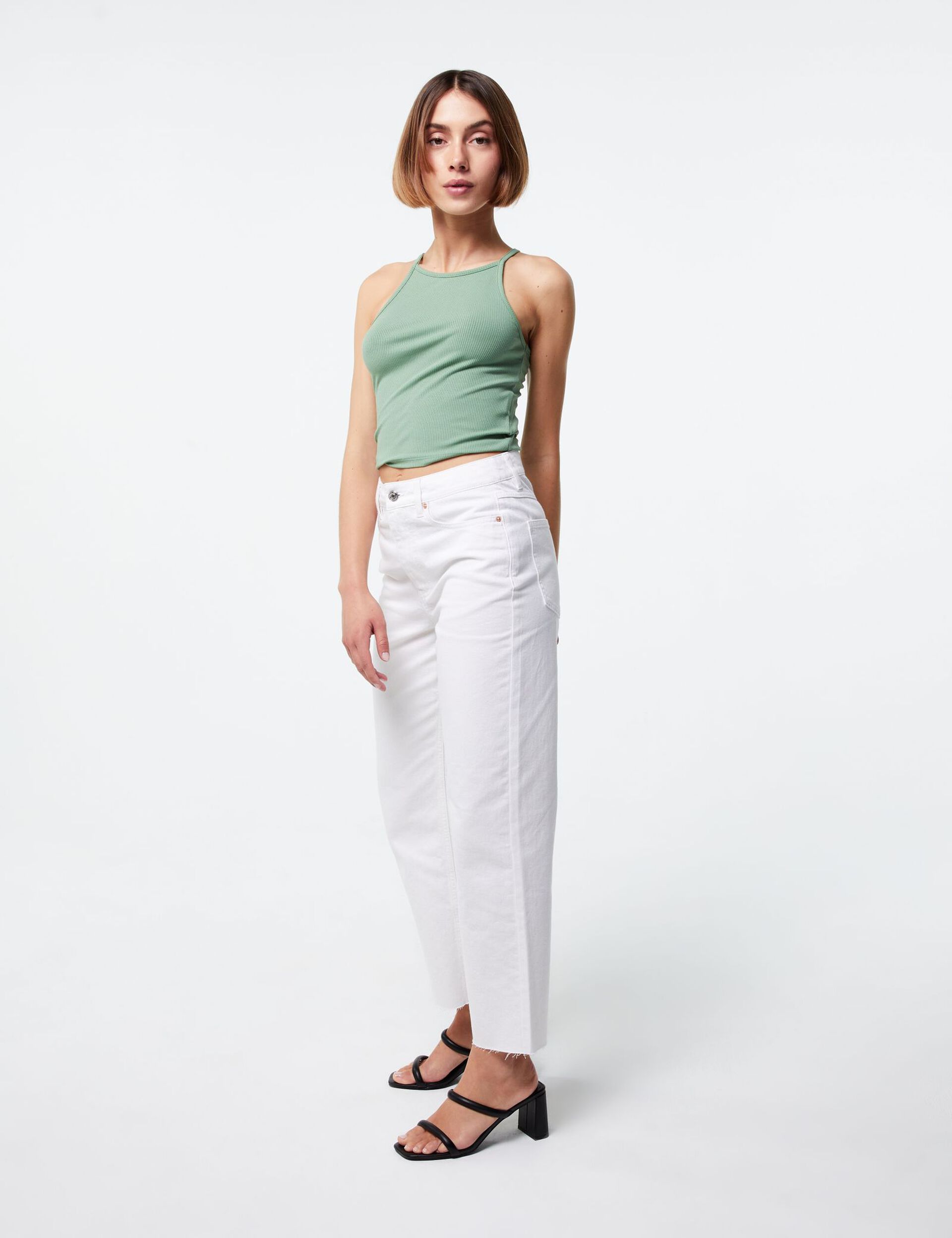 Jean straight cropped blanc