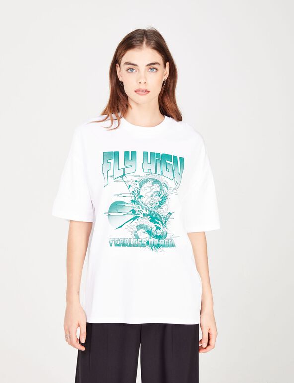 T-shirt oversize blanc à message teen