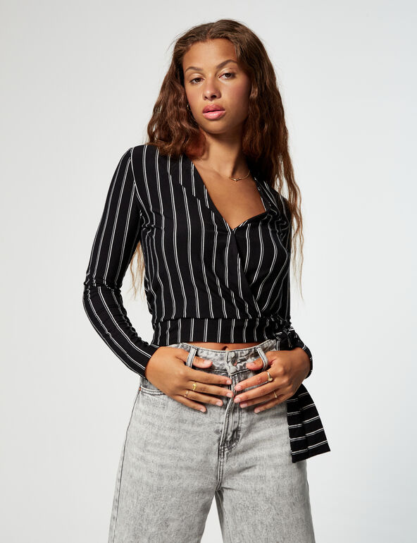 Striped T-shirt with tie detail