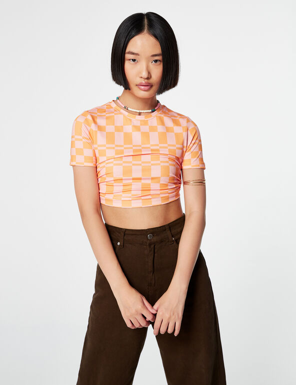 Cropped print top with cutaway detail