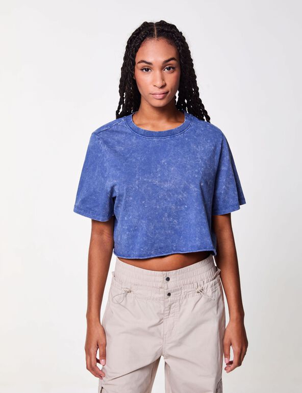T-shirt crop top bleu indigo teen