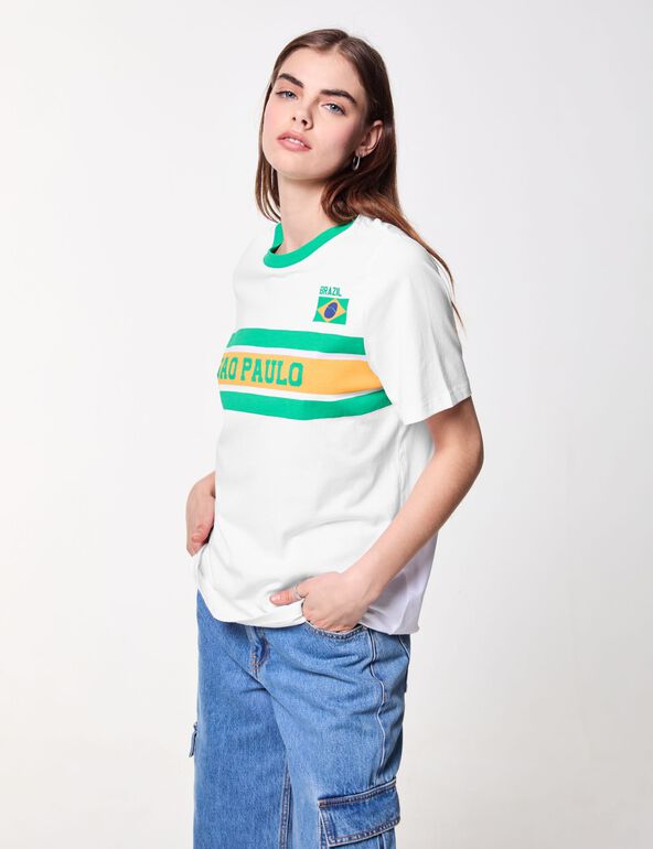 T-shirt de foot imprimé Brazil Sao Paulo blanc fille
