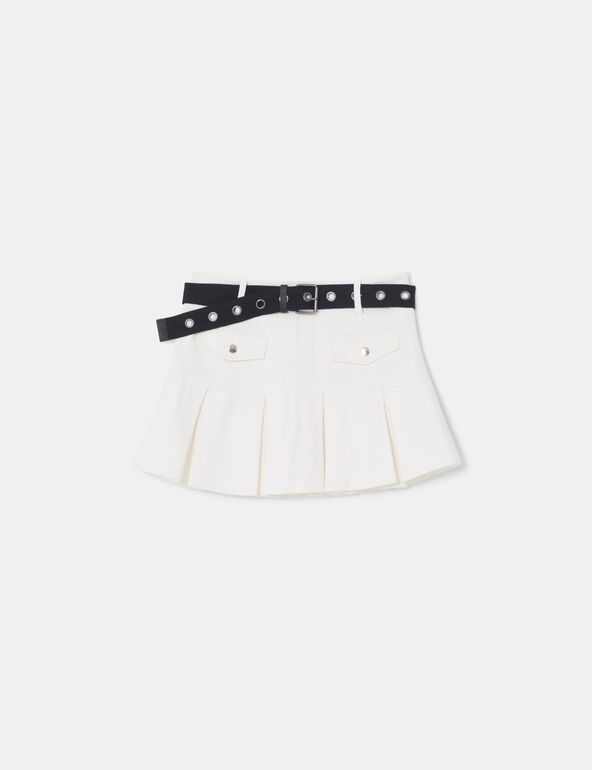 Jupe en jean plissée avec ceinture intégrée blanche teen