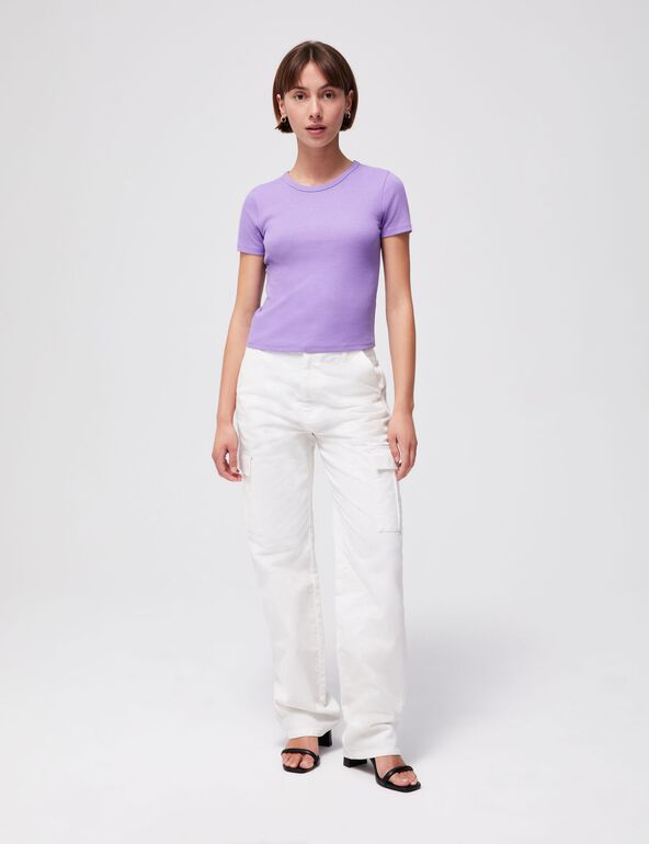 Tee-shirt côtelé basic violet woman
