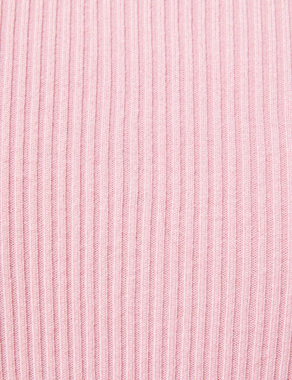 Top tee-shirt rose col V en maille côtelée