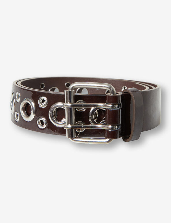 Patent faux-leather belt