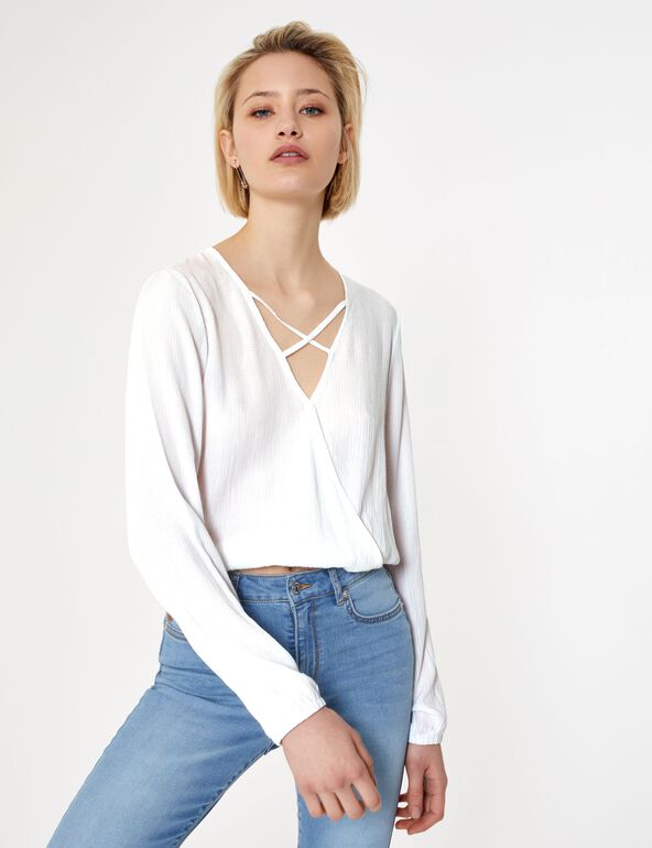 Cream blouse with strap detail teen