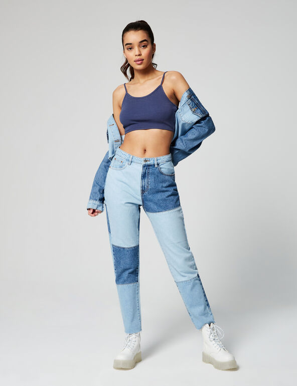 Patchwork mom jeans teen