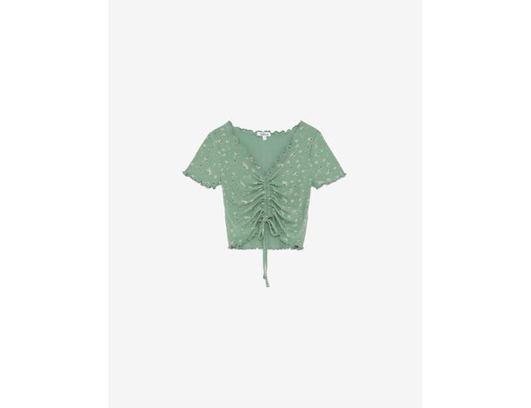 Tee-shirt fleuri vert avec fronces