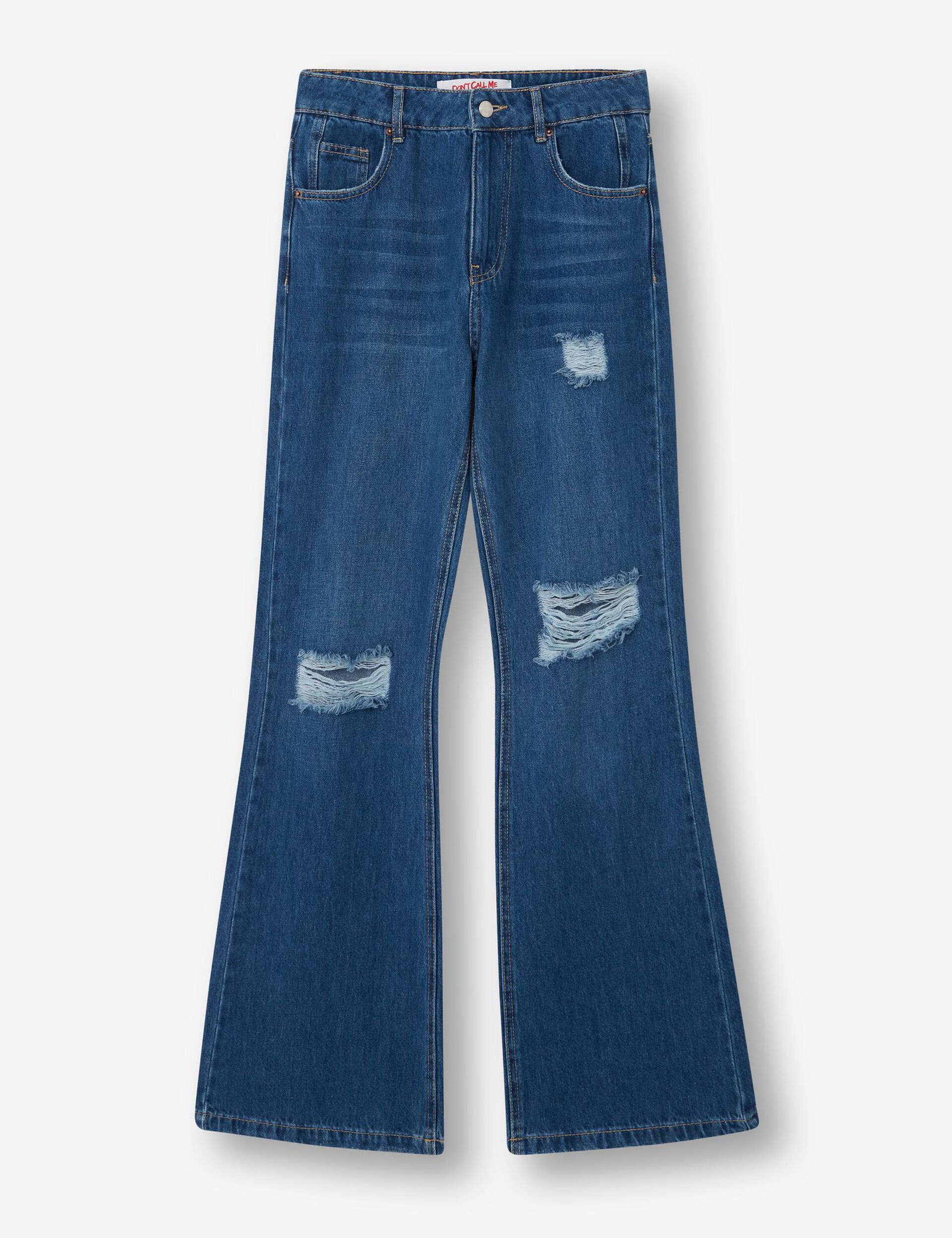 Distressed flared jeans