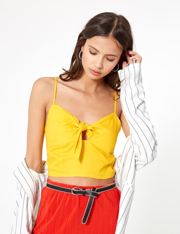 Yellow crop top with knot detail teen