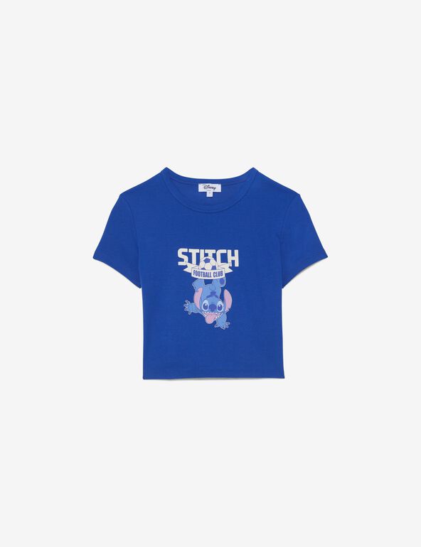 T-shirt court bleu electric imprimé Stitch football club Disney X Jennyfer ado