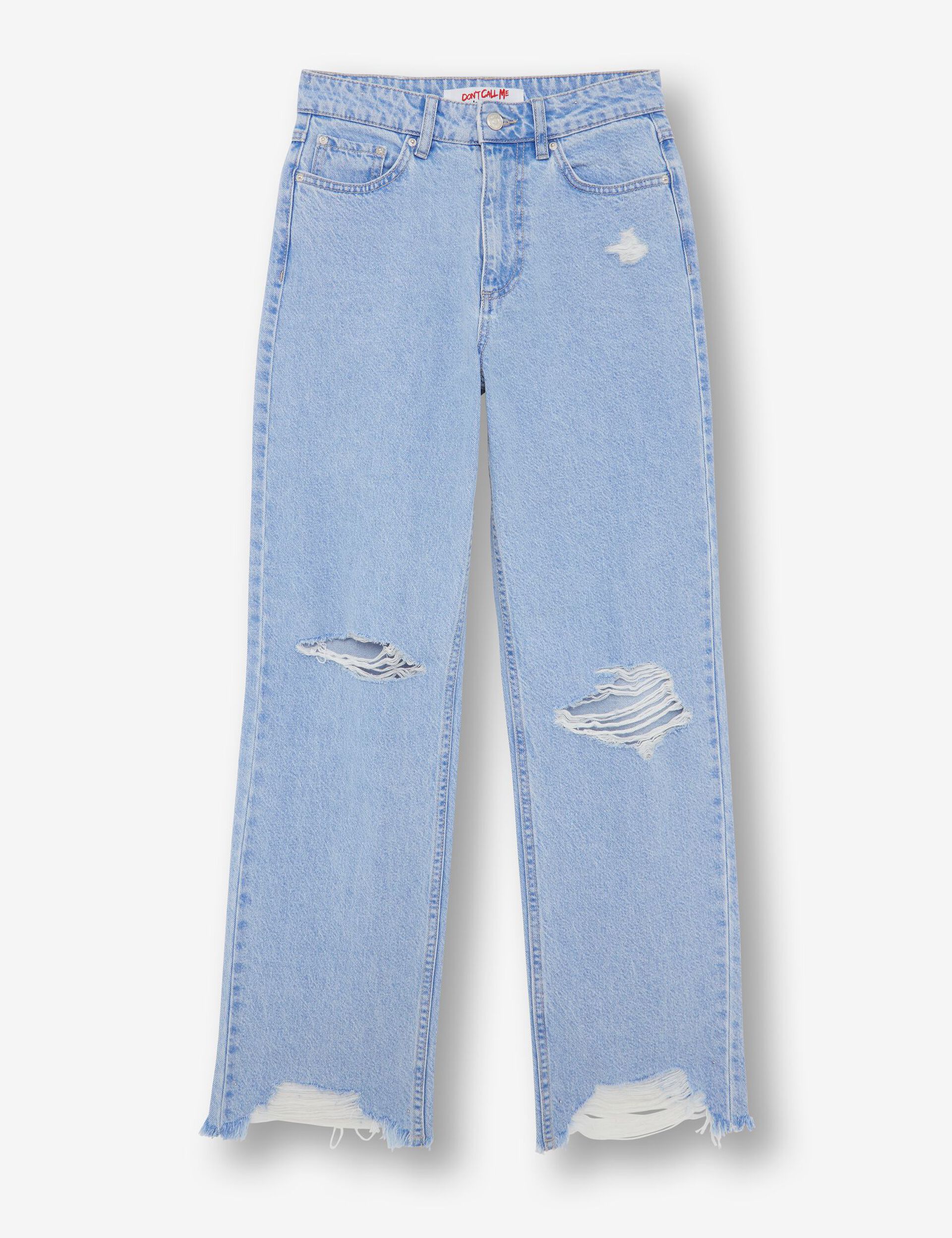 High-waisted distressed jeans