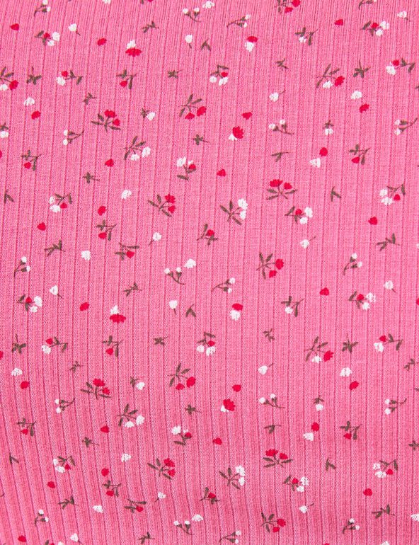 Tee-shirt court fleuri avec fronce, manches courtes, rose 