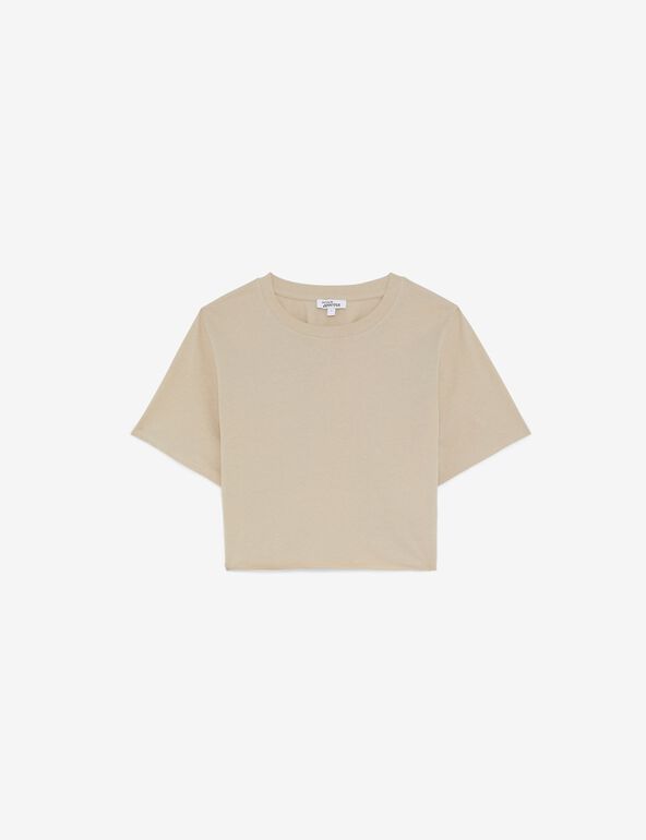Tee-shirt court oversize manches courtes beige