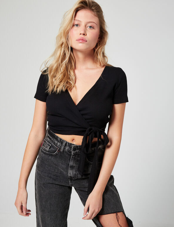 Ribbed top with crossover neckline teen