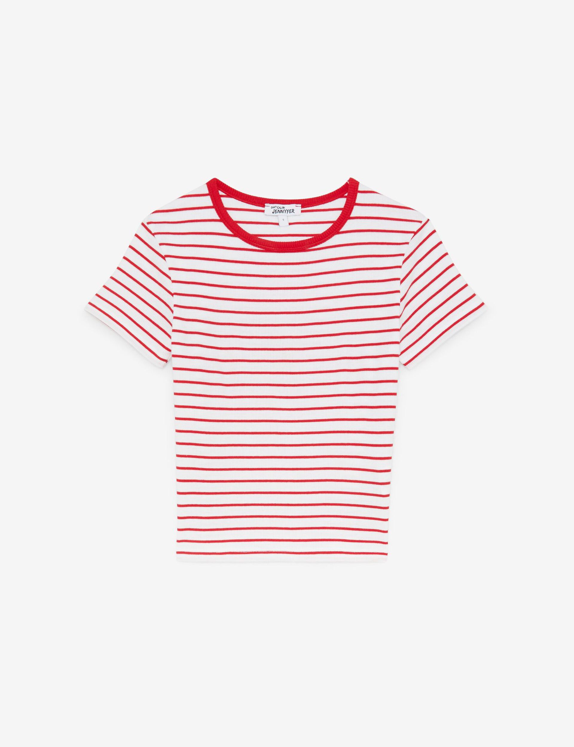 Tee-shirt ajusté à rayures blanches et rouges