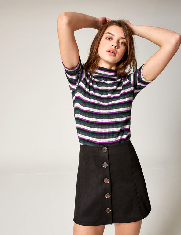 Black faux suede buttoned skirt teen