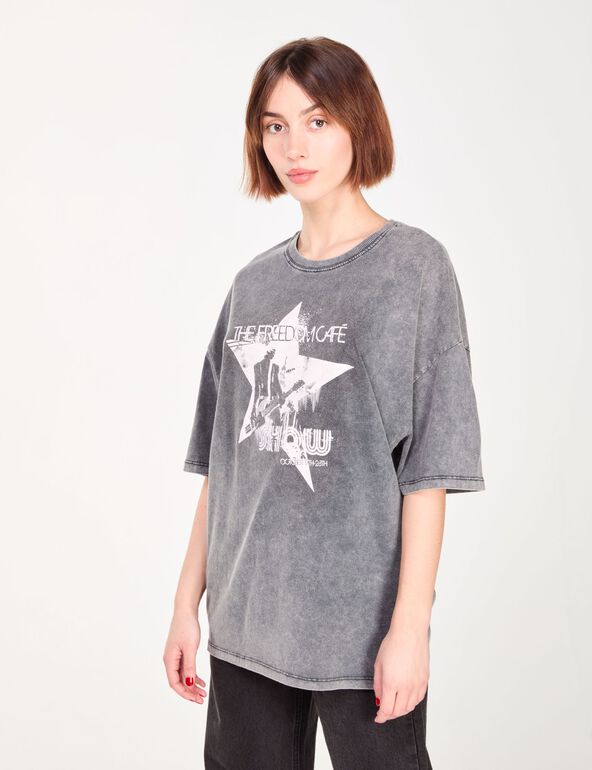 T-shirt oversize gris à message ado