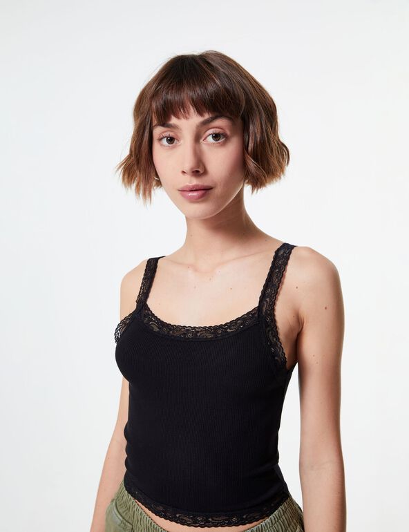 Ribbed vest top with lace woman