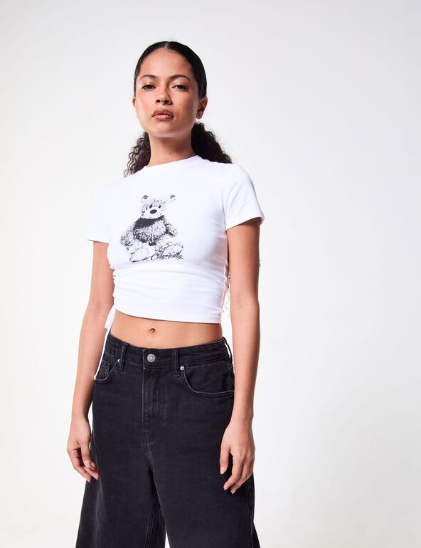 T-shirt imprimé ourson avec fronces blanc teen