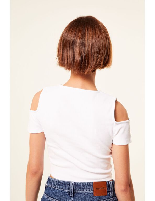 Tee-shirt blanc avec découpes sur les manches fille