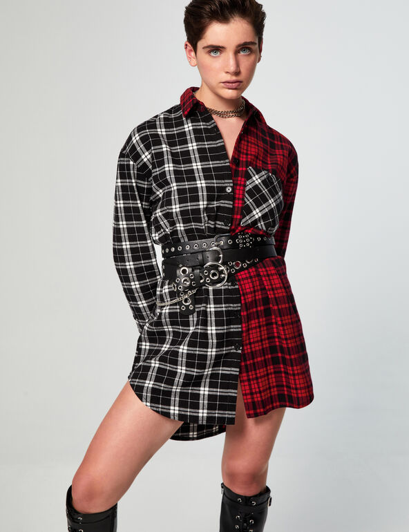 Checked long-sleeved dress