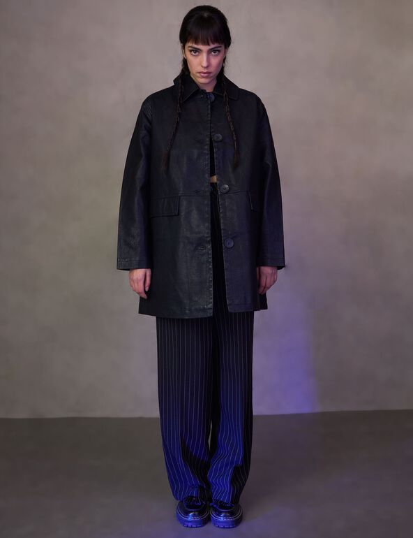 Imitation-leather mid-length coat