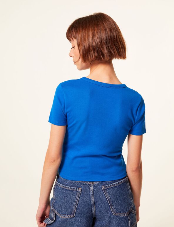 Tee-shirt basic ajusté col V bleu  girl