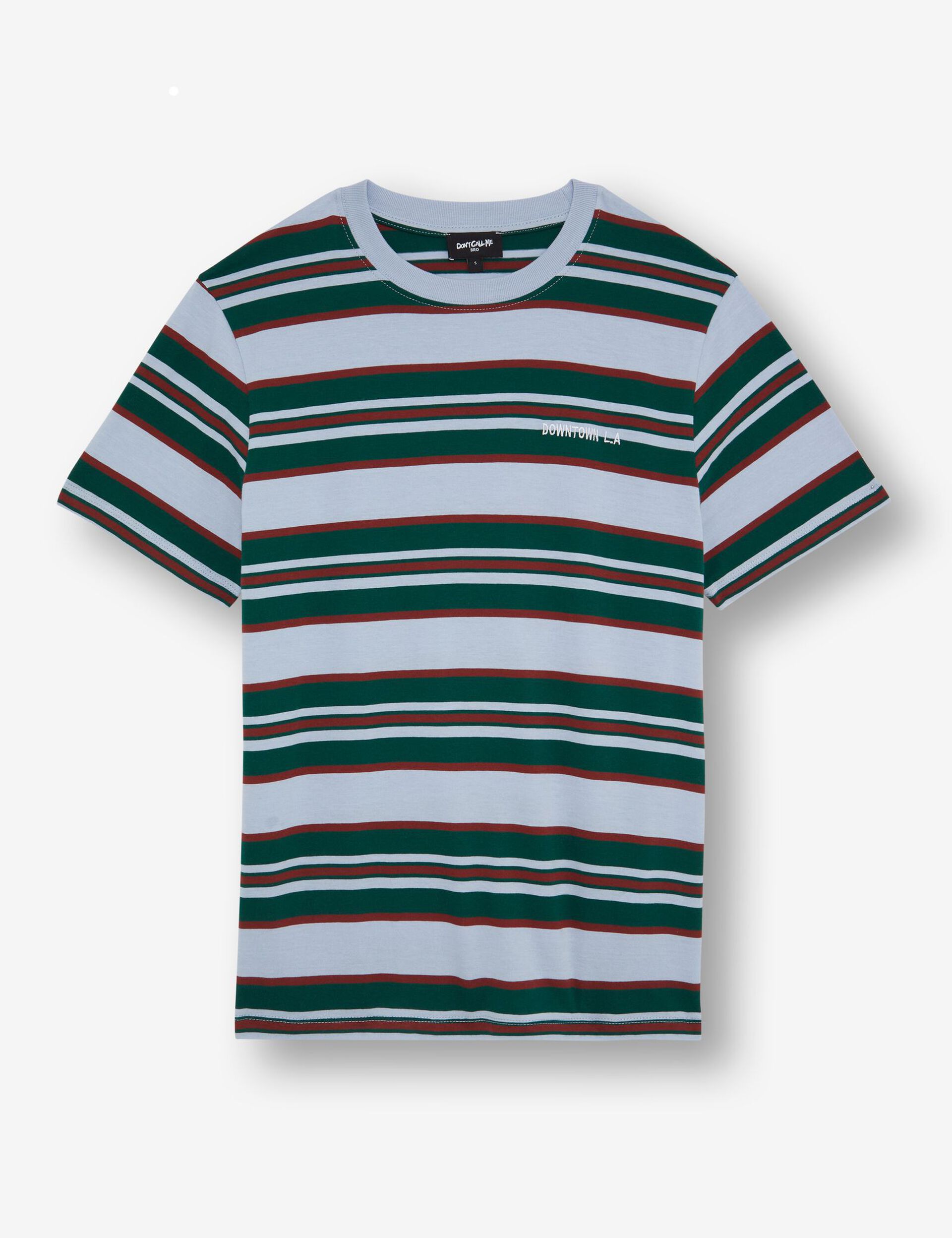 Tee-shirt dowtown LA rayé vert, bleu clair et bordeaux