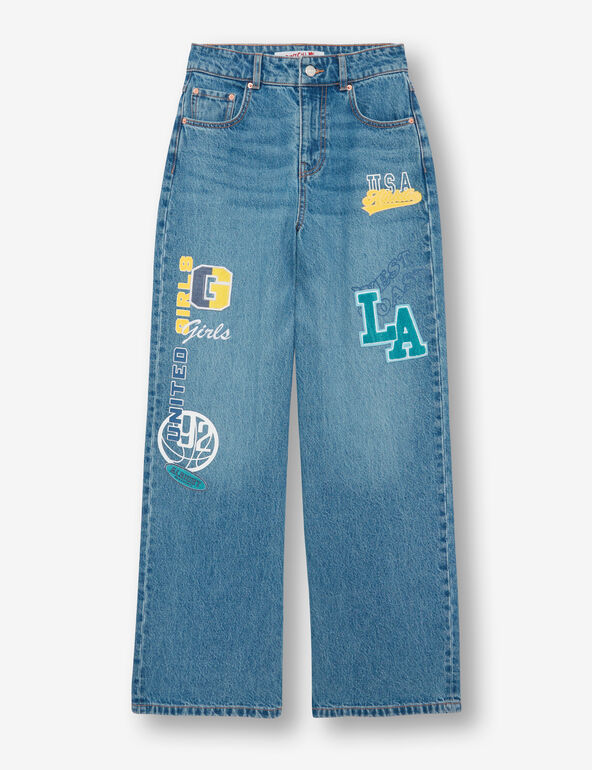 Wide-leg slogan jeans