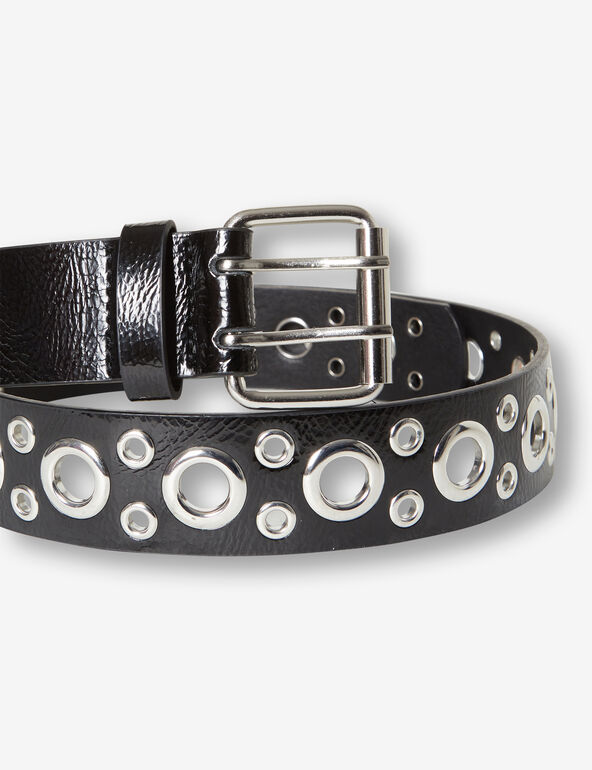 Patent faux-leather belt girl