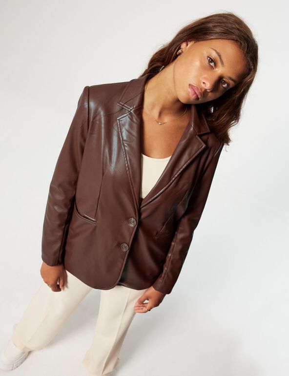Faux-leather blazer