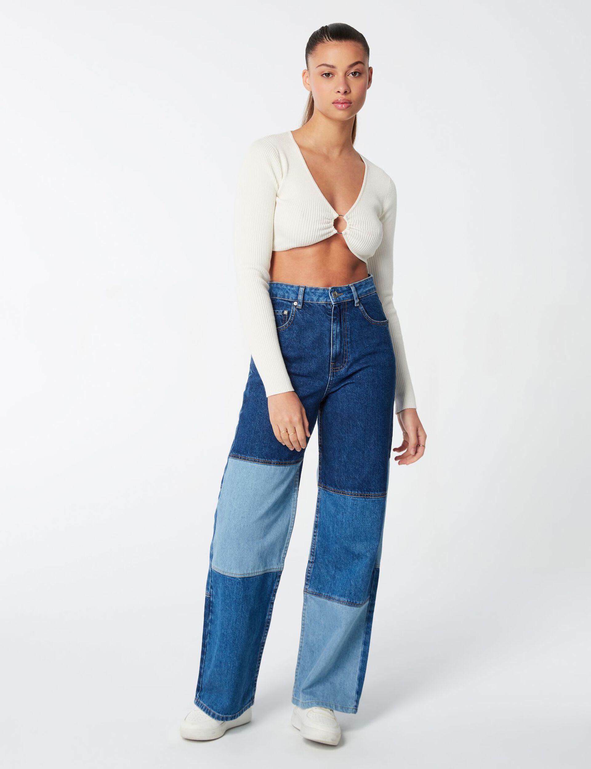 Wide-leg patchwork jeans