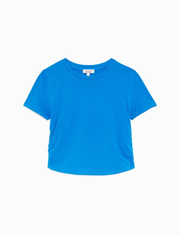 Top tee-shirt bleu avec fronces