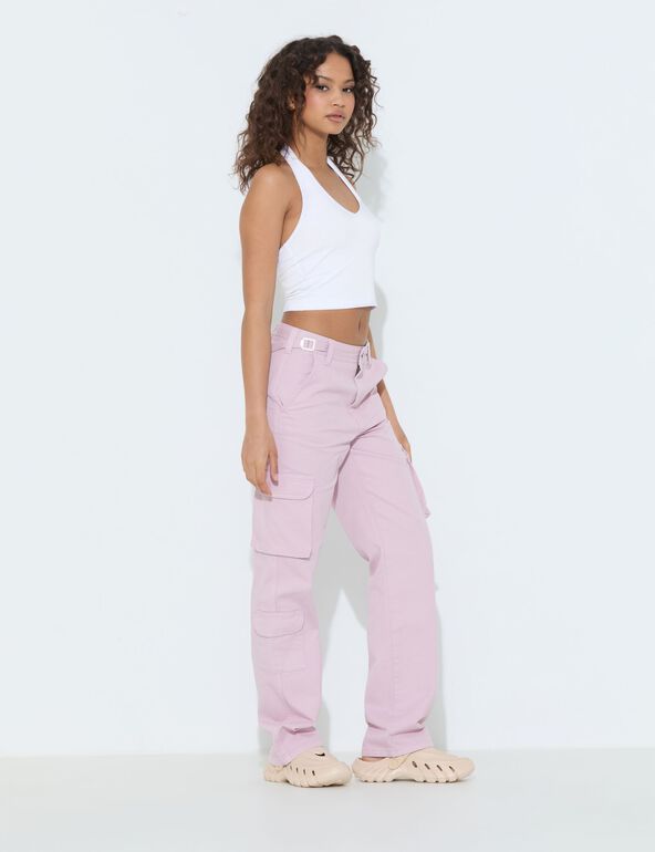 Pantalon cargo coupe straight rose clair girl