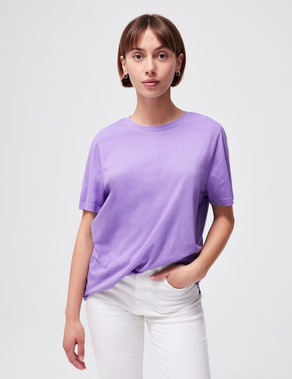 Tee-shirt basic col rond violet teen