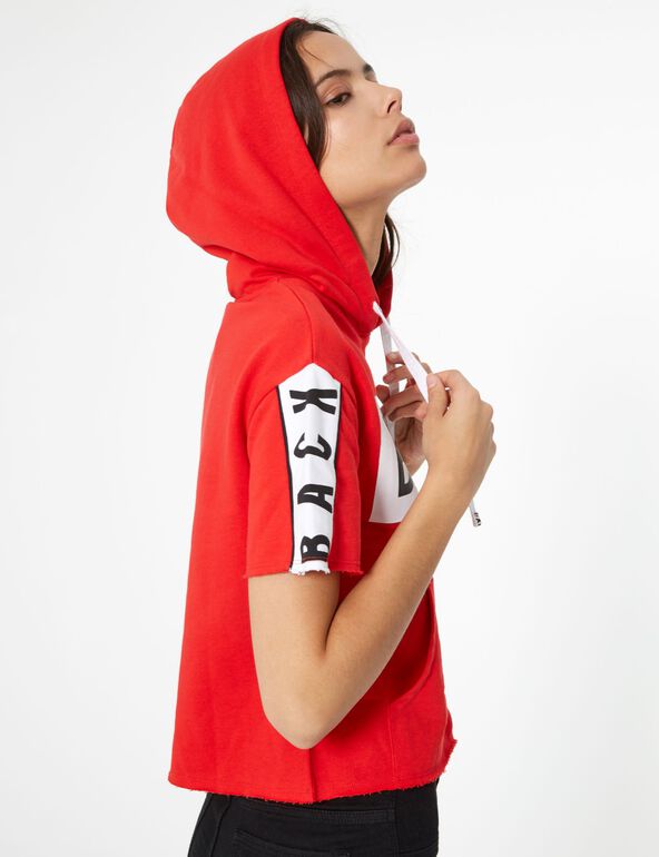 Red, black and white short-sleeved hoodie teen
