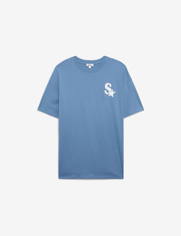 T-shirt oversize bleu ardoise imprimé : S ado