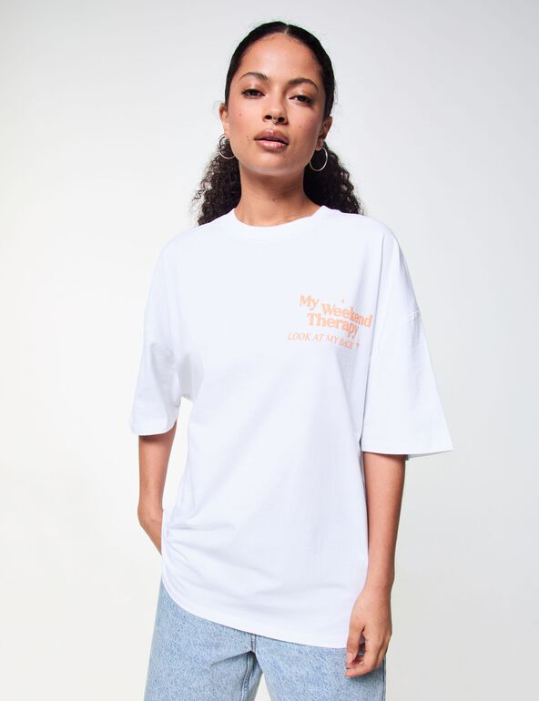 T-shirt oversize imprimé my weekend therapy blanc ado
