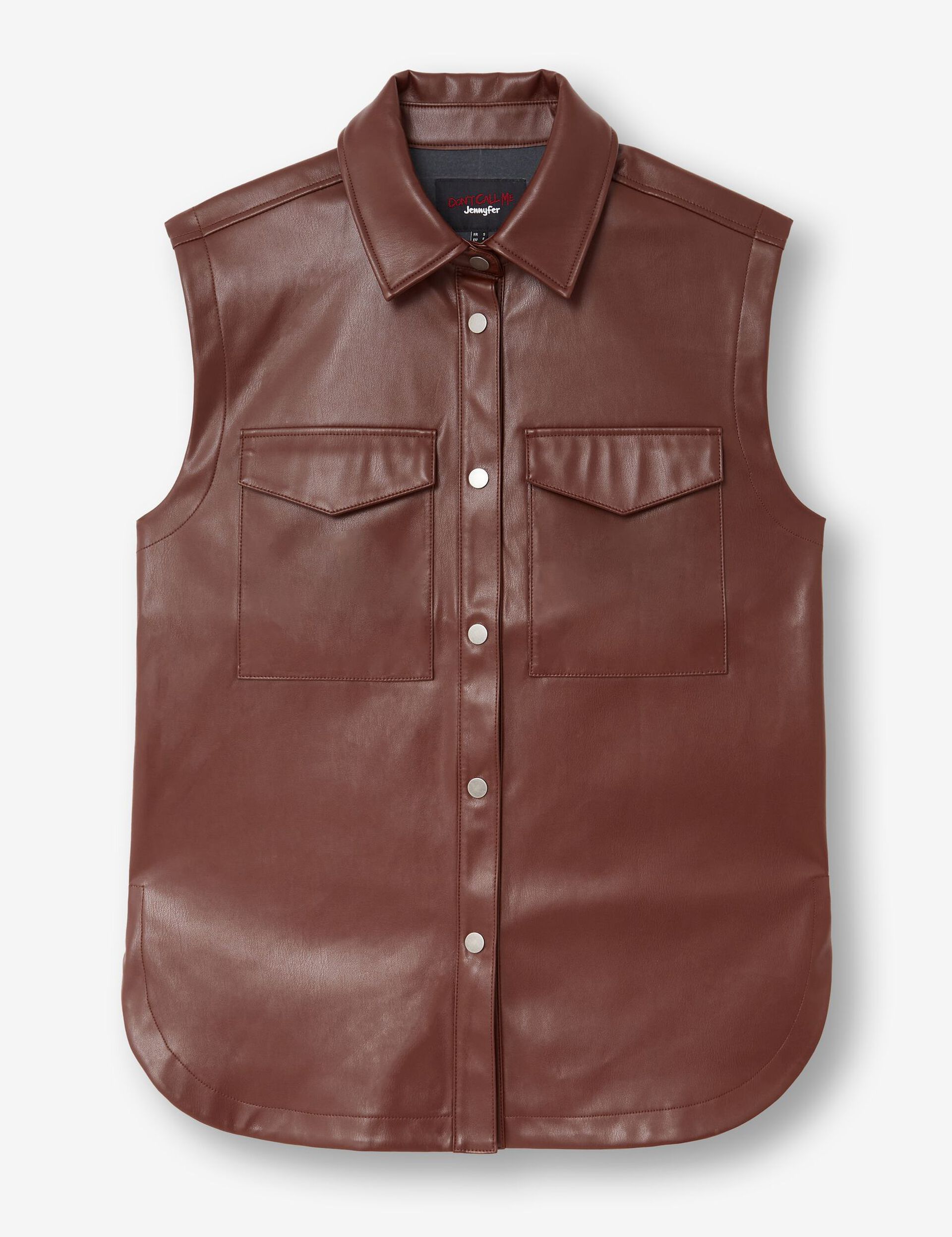 Sleeveless faux leather overshirt