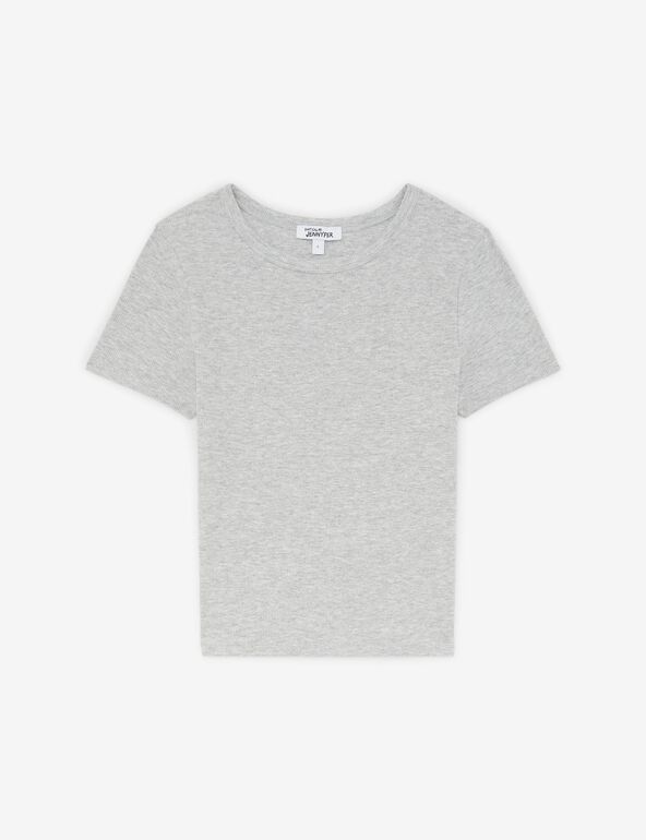 Tee-shirt gris chiné côtelé basic
