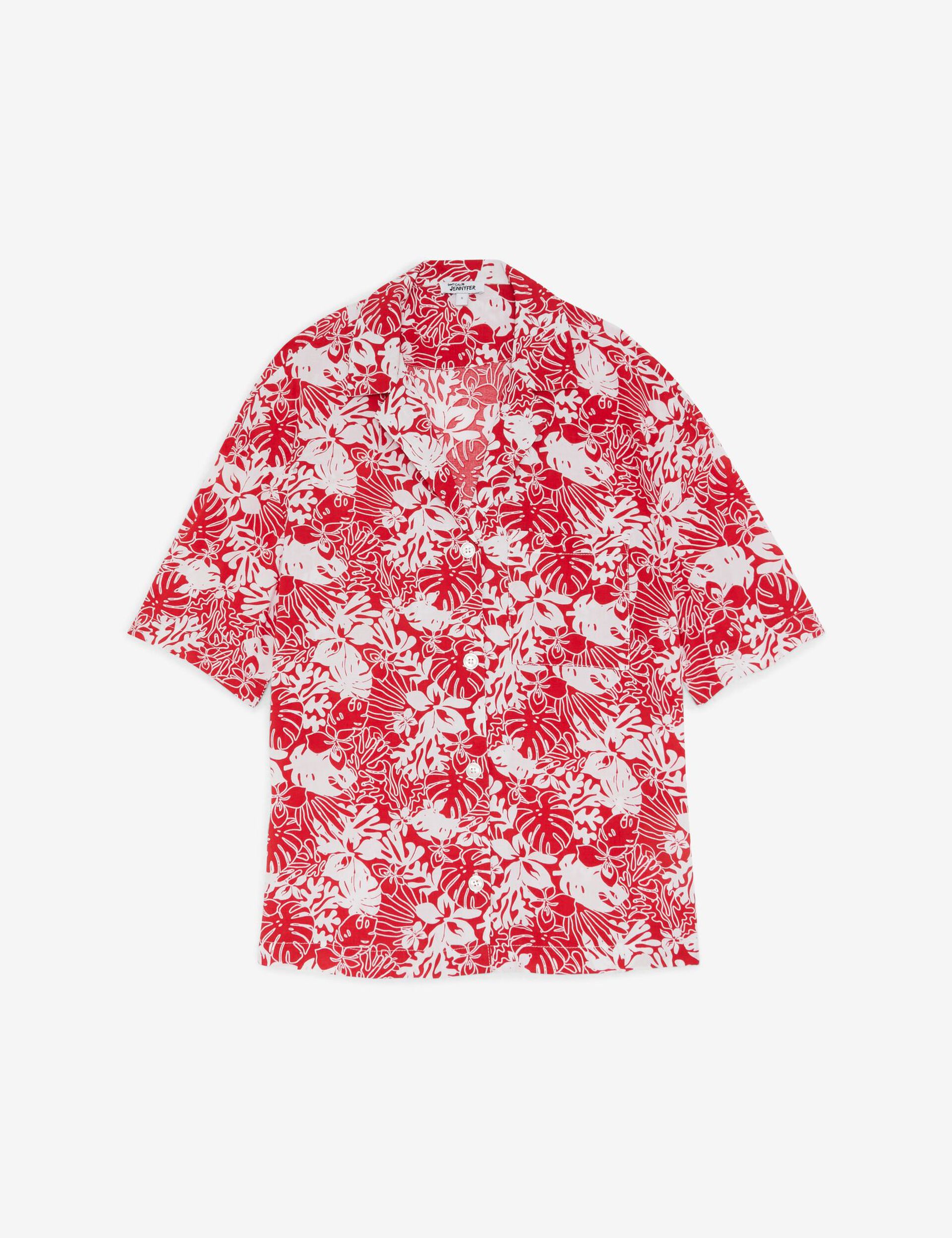 Chemise oversize blanche et rouge imprimée fleurs 