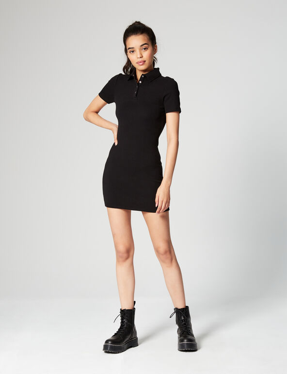 Ribbed dress with polo collar teen