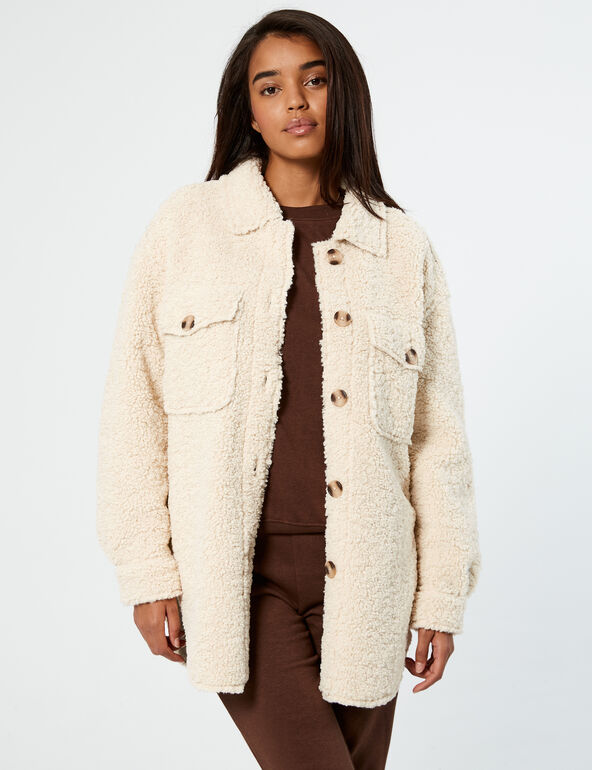 Oversized faux-sheepskin jacket teen