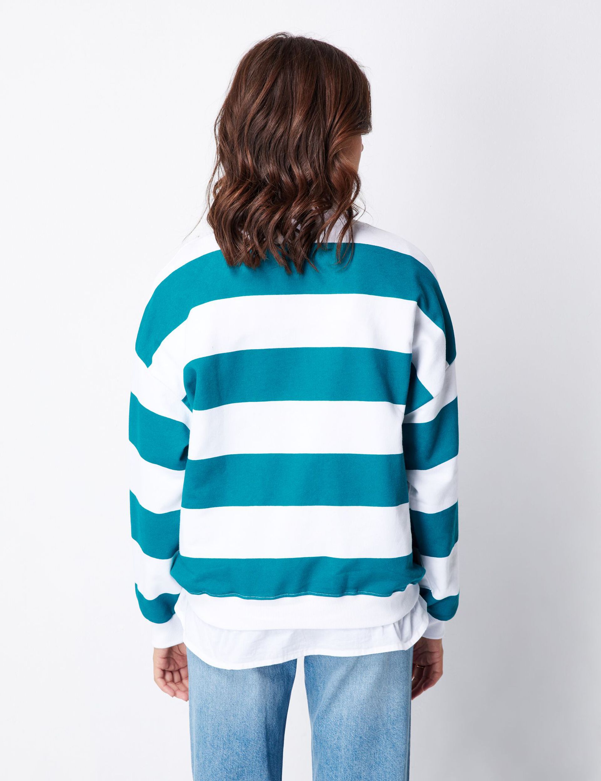 Pull à rayures oversize turquoise et blanc