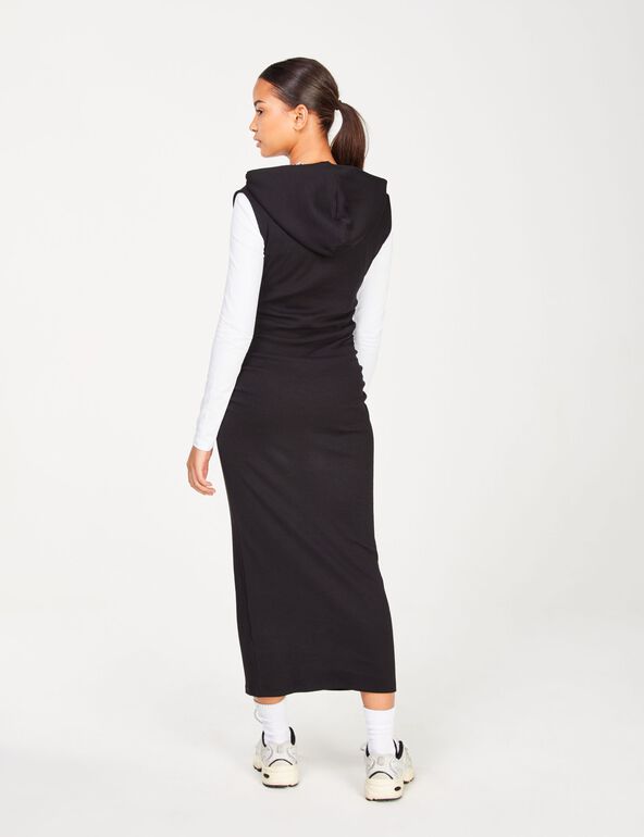 Robe longue à capuche en maille noire girl